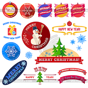 Set of flat Christmas vintage labels - vector clipart