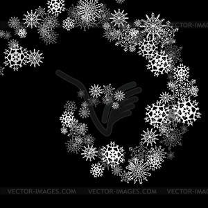 Snowflakes spiral in darkness - vector image