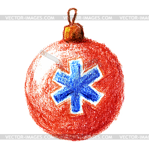 Pencil drawn vintage christmas bauble with snowflake - color vector clipart