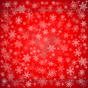 Red Christmas background with different snowflakes - vector clipart / vector image