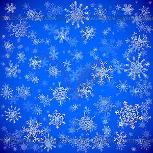 Blue Christmas background with different snowflakes - vector clipart / vector image