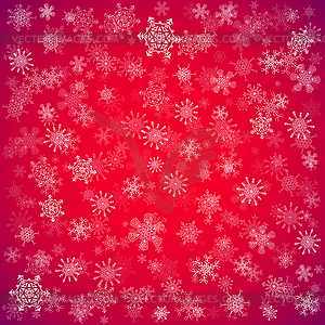 Red Christmas background with different snowflakes - vector image