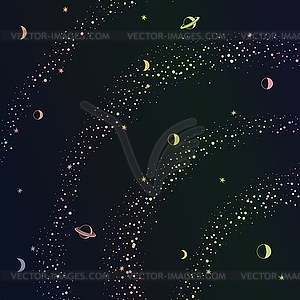 Retro futuristic background with space, stars and - color vector clipart