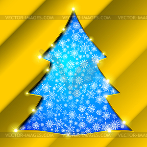 Christmas tree with golden border, snowflakes and - vector clip art