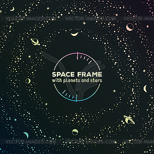 Retro futuristic frame with space, stars and planets - vector image