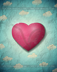 Vintage Valentines Day card with purple heart - vector clip art