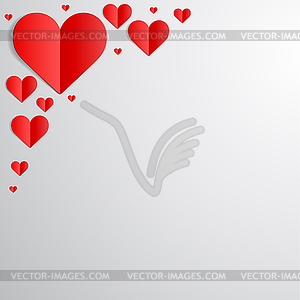 Valentines Day card with paper hearts in corner - vector clip art