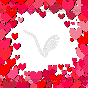 Valentines Day square frame with scattered hearts - vector clipart