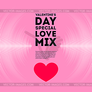 Valentine`s Day card with vinyl tracks and heart - vector clip art