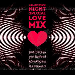Valentine`s Day card with vinyl tracks and heart - vector clipart / vector image