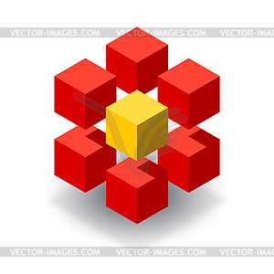 Red cube logo with yellow segments - vector image