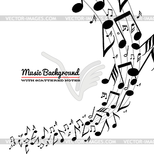 Messy scattered music notes on stave - vector clip art