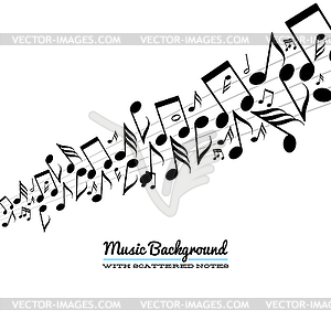 Messy scattered music notes on stave - vector image