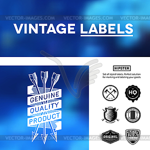 Vintage premium labels set on tile structured layou - vector image