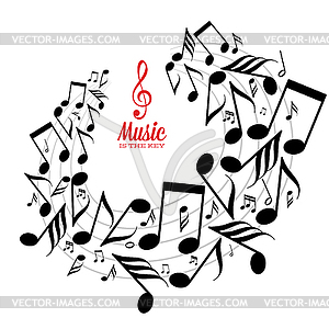 Messy scattered music notes on stave - vector image