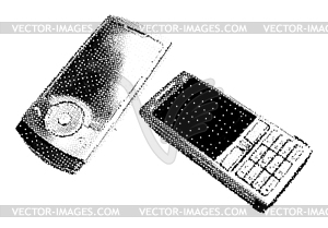 Classic retro flip mobile phone in 90s pixel - vector clip art