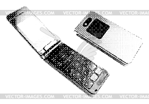 Classic retro flip mobile phone in 90s pixel - vector image