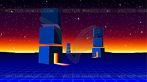 Futuristic landscape with portal cubes architectura - vector image