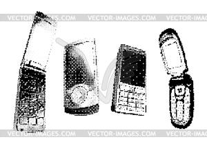 Классический ретро-флип-мобильный телефон в пикселях 90-х годов - векторный клипарт / векторное изображение