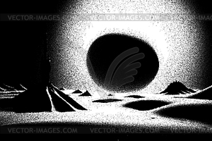 Alien planet landscape in retro dotwork style. - vector image