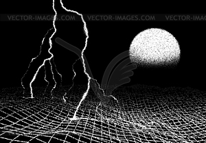 Космический пейзаж с ударом молнии в стиле ретро - изображение в векторном формате