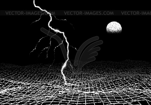 Space landscape with lightning strike in retro - vector image