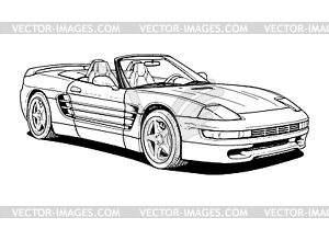 Abstract retro sports car in black and white ink - vector image