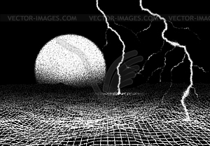 Space landscape with lightning strike in retro - vector image