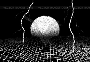 Космический пейзаж с ударом молнии в стиле ретро - векторное графическое изображение