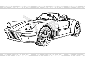 Abstract retro sports car in black and white ink - vector clipart / vector image
