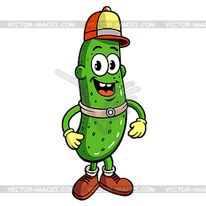 Funny green pickle character in retro style. - vector image