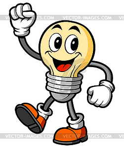 Light bulb character with happy smile, and bright - royalty-free vector image