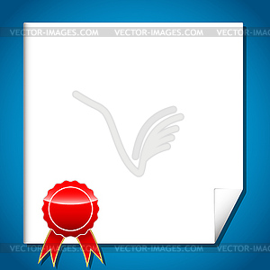 Certificate with red award label with ribbon - vector clip art