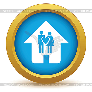 Gold love home icon - vector image