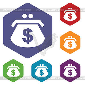 Dollar purse rhombus icons - vector clipart