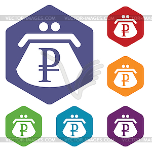 Rouble purse rhombus icons - vector image