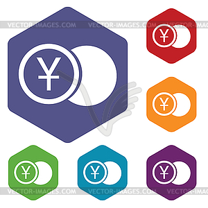 Yen coin rhombus icons - vector clip art