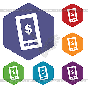 Dollar phone rhombus icons - vector clipart