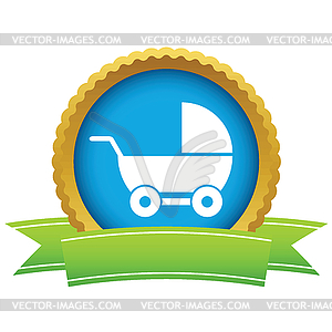 Gold baby carriage logo - vector clipart