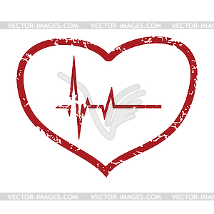Red grunge heart beating logo - vector clipart