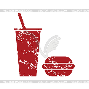 Red grunge burger with drink logo - vector image