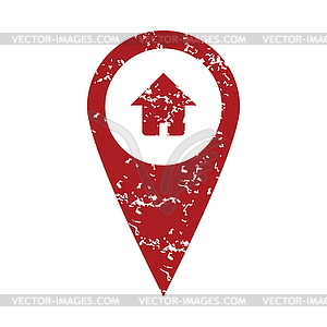 Red grunge home pointer logo - vector clip art