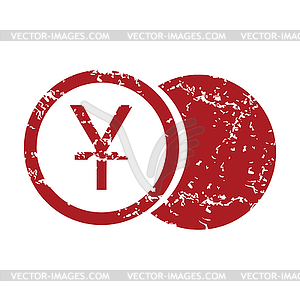 Red grunge yen coin logo - vector image