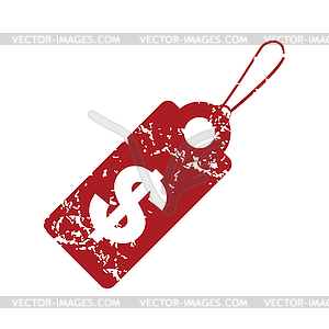 Red grunge dollar tag logo - vector clip art