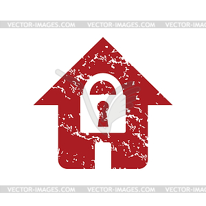 Red grunge lock house logo - vector clip art