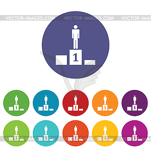 Person on pedestal icon set - vector image