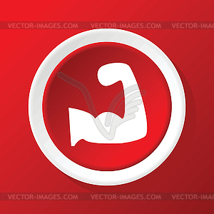 Muscular arm icon on red - vector image