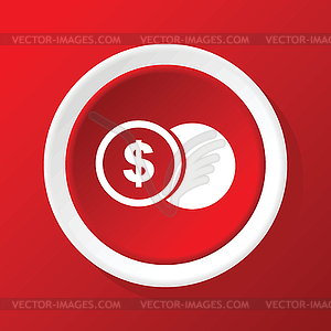 Dollar coin icon on red - vector clipart / vector image