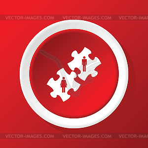 Couple puzzle icon on red - vector clipart
