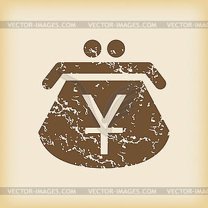 Grungy yen purse icon - vector image